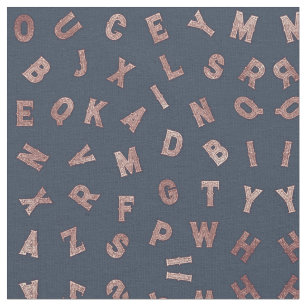 Chic Modern Rose Gold Alphabet Letters Typography Fabric
