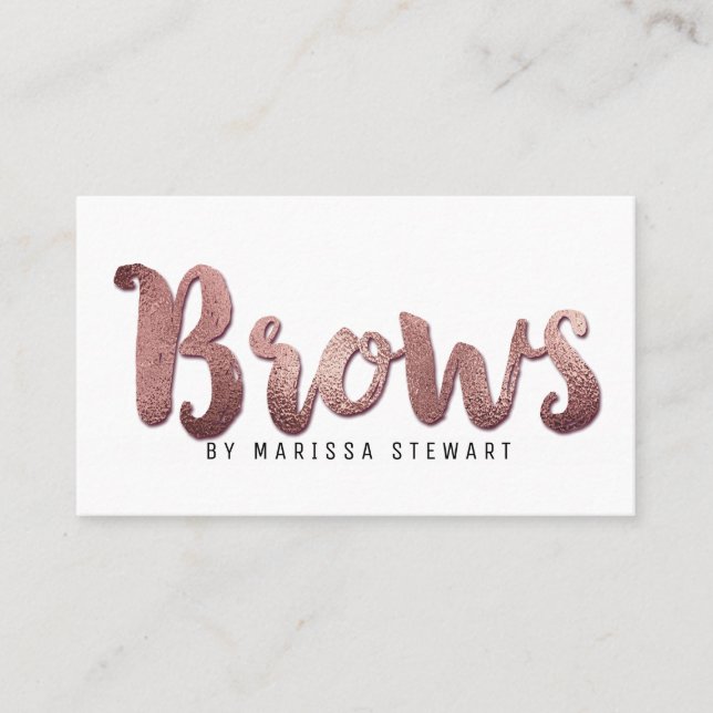 Chic Modern Rose Gold Simple Brushstroke Brows Business Card (Front)