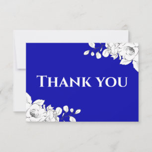 Chic Modern Royal Blue White Floral Thank You Card