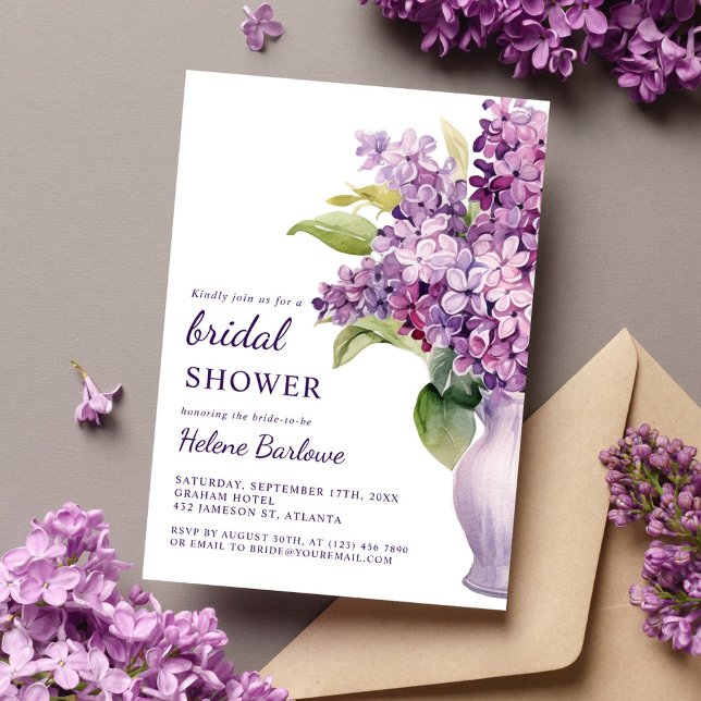 Chic Modern Rustic Elegant Lilac Bridal Shower Invitation (Chic Modern Rustic Elegant Lilac Bridal Shower Invitation)