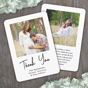 Chic Modern Script 2 Photo Baby Shower Thank You