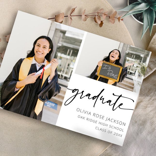 Chic Modern Script 2 Photo Graduation Announcement (Creator Uploaded)