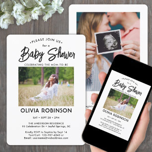 Chic Modern Script 2 Photo Minimal Baby Shower Invitation