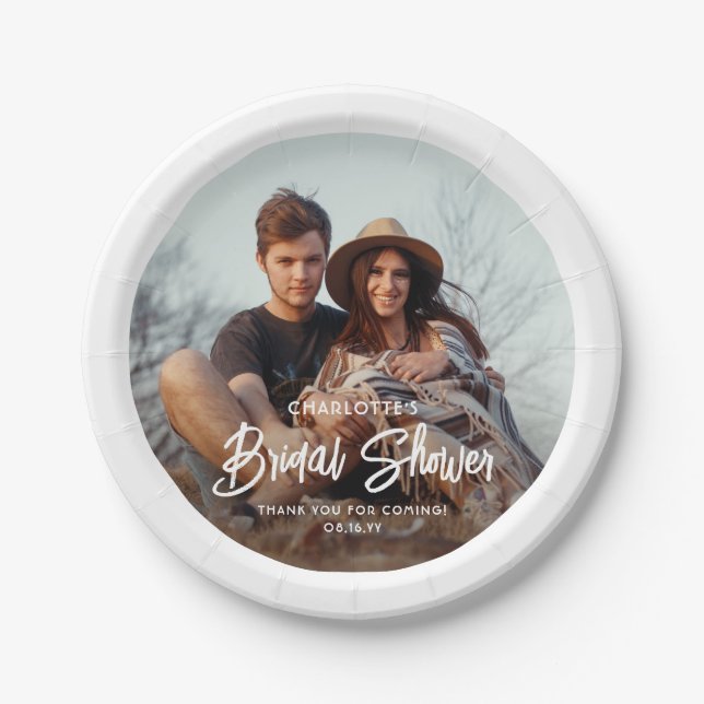 Chic Modern Script and Photo Minimal Bridal Shower Paper Plate (Front)