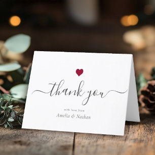 Chic Modern Script Calligraphy Burgundy Red Heart Thank You Card