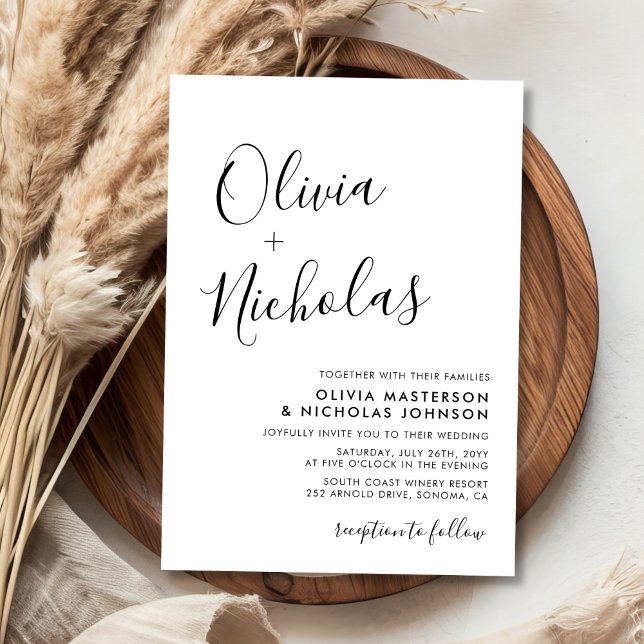 Chic Modern Script Calligraphy Monogram Wedding Invitation (Creator Uploaded)