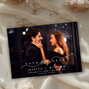 Chic Modern Script Full Photo Wedding  Save The Date