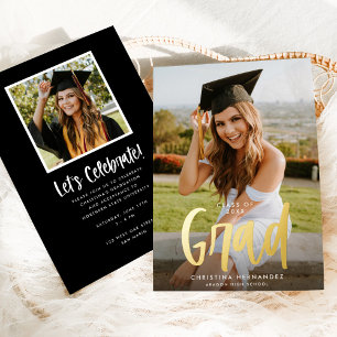 Chic Modern Script Grad Photo Graduation Gold