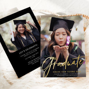 Chic Modern Script Graduate Photo Graduation Gold