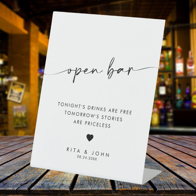 Chic Modern Script Open Bar Wedding Sign (Creator Uploaded)