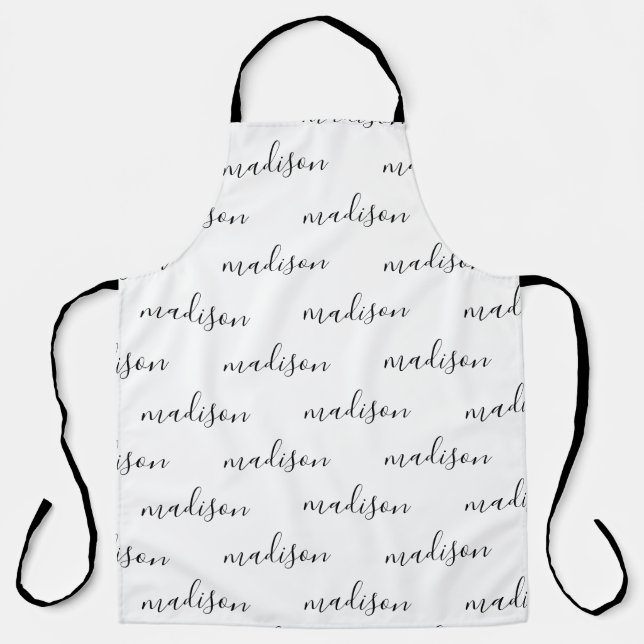 Chic Modern Script Personalised Name Print Apron (Front)