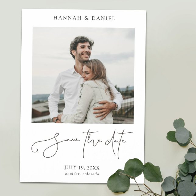 Chic Modern Script Photo Wedding Save The Date Magnetic Invitation (Creator Uploaded)