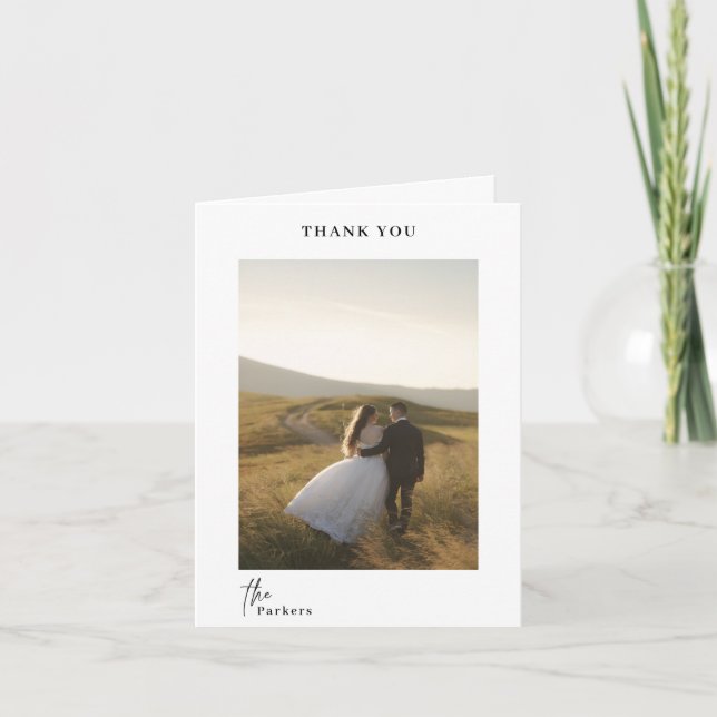 Chic Modern Script Thank You Wedding Card (Front)