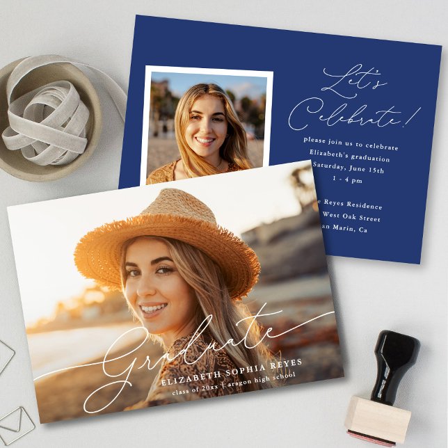Chic Modern Script Type 2 Photo Graduation Announcement (Creator Uploaded)