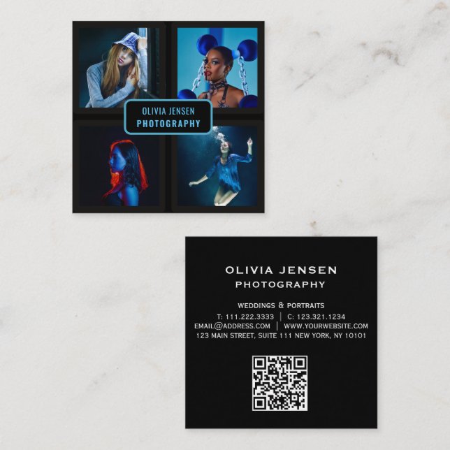 Chic Modern Script Typography Simple Photographer  Square Business Card (Front/Back)
