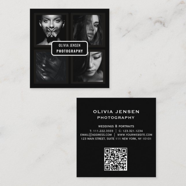 Chic Modern Script Typography Simple Photographer Square Business Card (Front/Back)