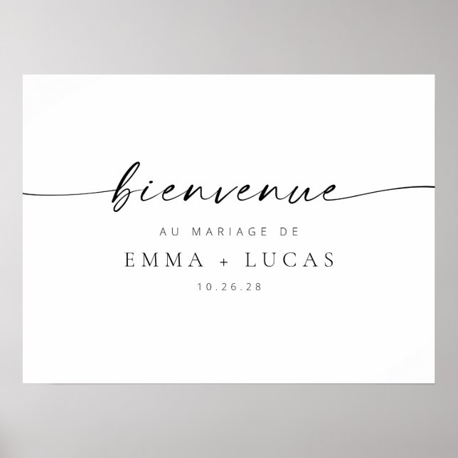Chic Modern Script Wedding Welcome Sign | French (Front)