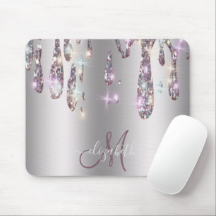 Chic Modern Silver Drips Monogram  Mouse Pad