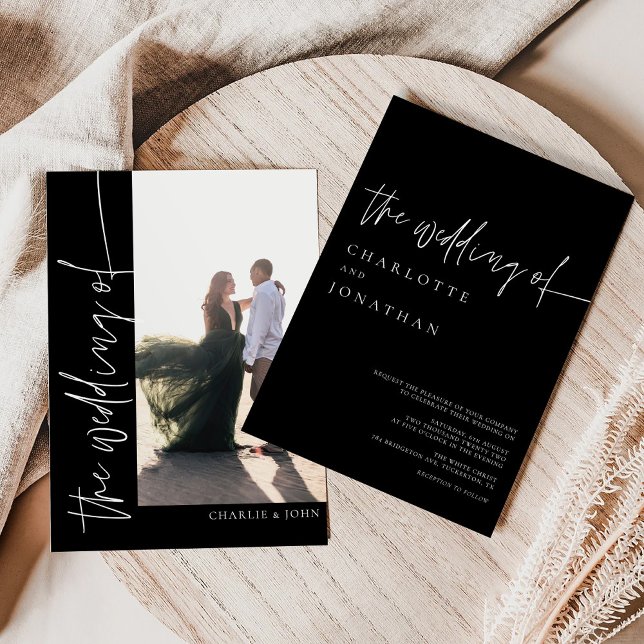 Chic Modern Simple Photo Black and White Wedding Invitation (Creator Uploaded)