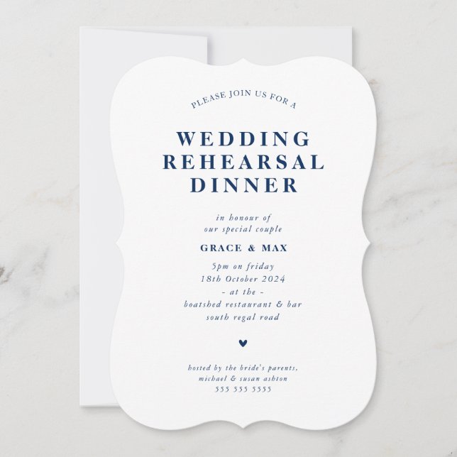 CHIC modern simple rehearsal dinner navy blue Invitation (Front)