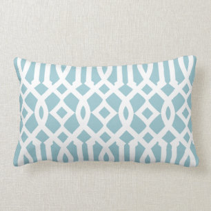 Chic Modern Sky Blue and White Trellis Pattern Lumbar Cushion