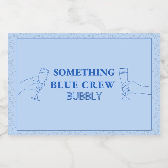 Chic Modern Something Blue Crew Bubbly Mini Sparkling Wine Label (Single Label)