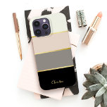 Chic Modern Stripes Pattern with Name Case-Mate iPhone 14 Pro Max Case<br><div class="desc">Cover your phone in a fashionable case featuring chic modern stripes in black, grey, blush pink and creamy eggshell white. Thin faux-gold lines separate the colours in designer style. Personalise with your name, monogram or other desired text. You can also delete the sample name shown if you prefer the case...</div>