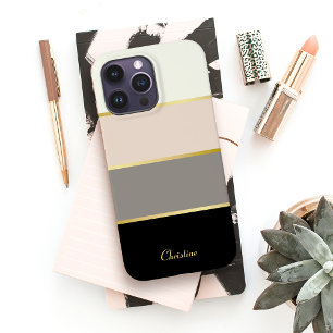 Chic Modern Stripes Pattern with Name Case-Mate iPhone 14 Pro Max Case