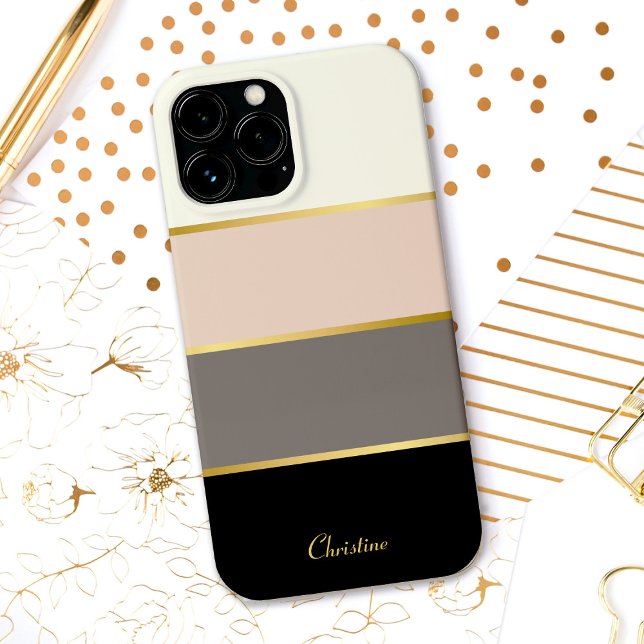 Chic Modern Stripes Pattern with Name iPhone Case (Creator Uploaded)