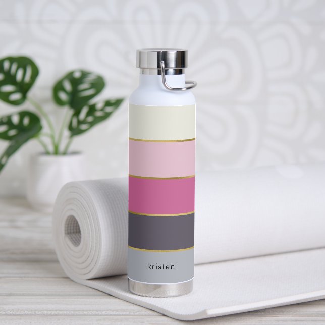 Chic Modern Stripes Personalised Water Bottle (Yoga)