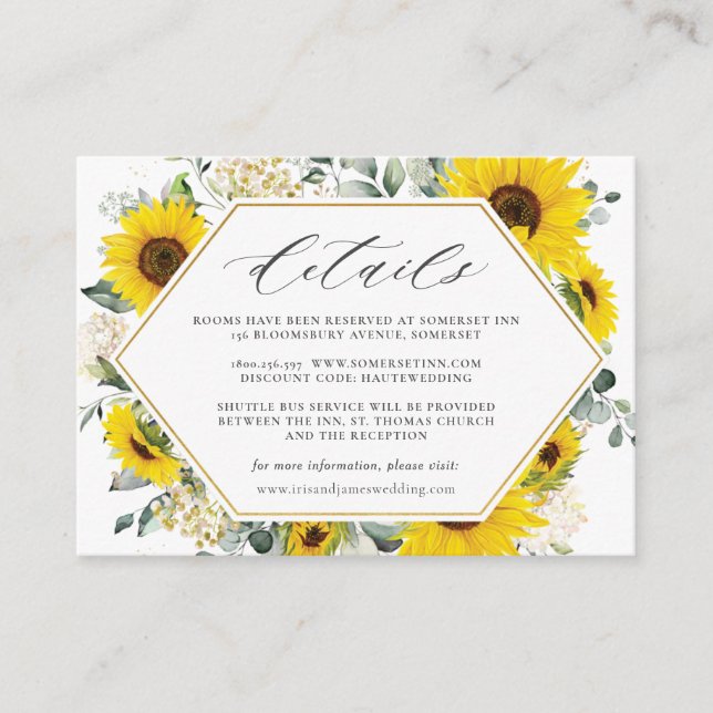 Chic Modern Sunflower Floral Wedding Details    Enclosure Card (Front)