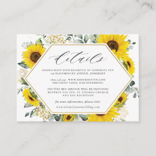 Chic Modern Sunflower Floral Wedding Details Enclosure Card