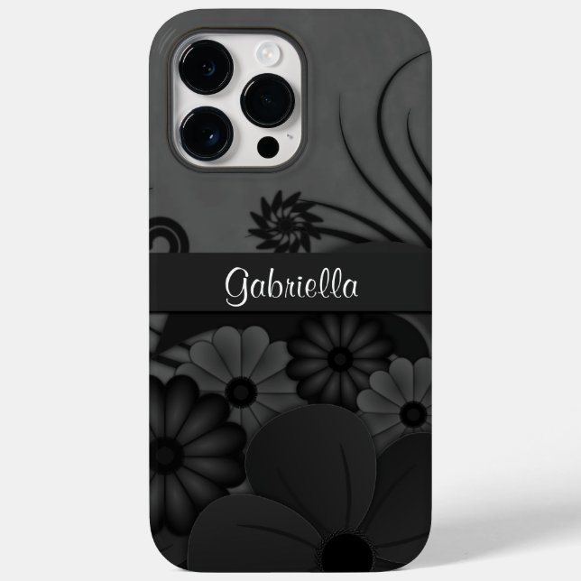 Chic Modern Trendy Black Hibiscus Floral Gothic Case-Mate iPhone Case (Back)