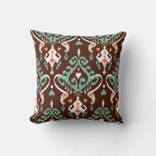 Chic modern turquoise brown ikat tribal pattern cushion