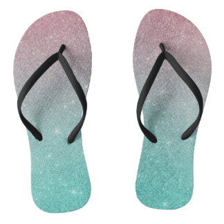 Chic modern turquoise pink ombre elegant glitter jandals