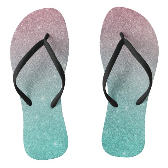 Chic modern turquoise pink ombre elegant glitter jandals (Footbed)