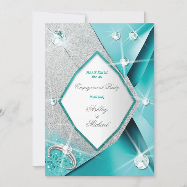 chic modern turquoise sparkle classy glitter invitation (Front)