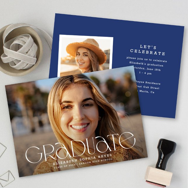 Chic Modern Typography Two Photo Graduation Announcement (Creator Uploaded)