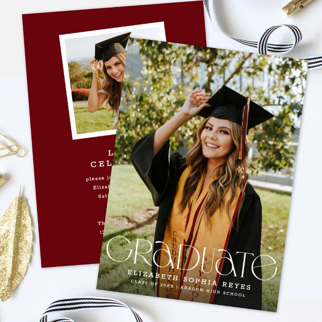 Chic Modern Typography Two Photo Graduation Announcement (Creator Uploaded)