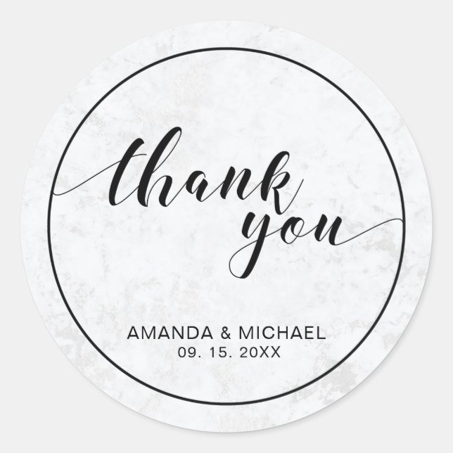 Chic Modern Typography Wedding Favour / Thank you Classic Round Sticker (Front)