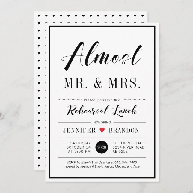 Chic Modern Typography Wedding Rehearsal Lunch Invitation (Front/Back)