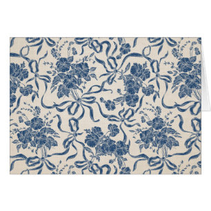Chic Modern Vintage Ivory Navy Blue Floral Pattern