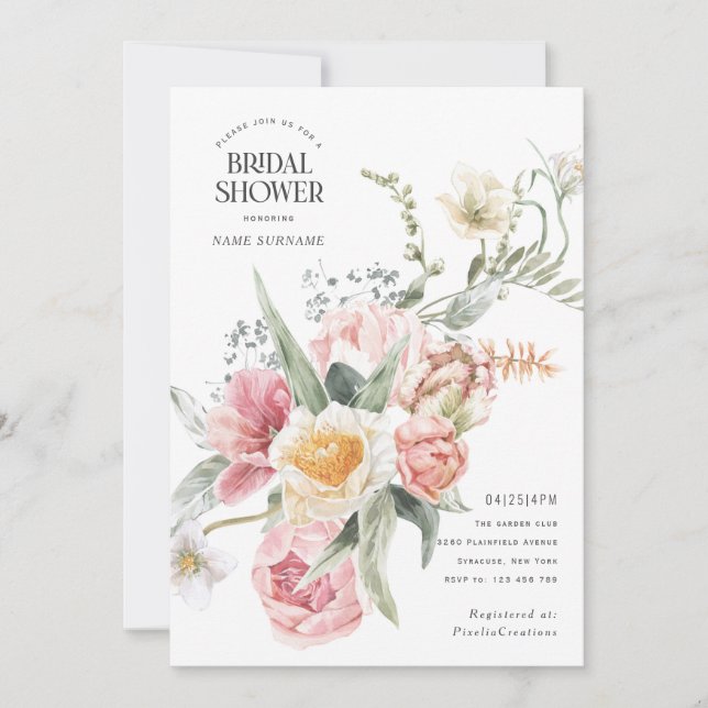 Chic Modern Watercolor Flowers garden themed Invitation (Front)