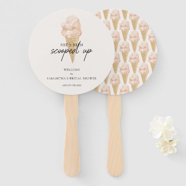 Chic Modern Watercolor Ice Cream Bridal Shower Hand Fan (Front and Back)