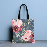 Chic Modern Watercolor Pink Burgundy Floral Name Tote Bag<br><div class="desc">This modern design features a pretty watercolor floral of burgundy and pink flowers on a teal background with your personalised name. Personalise by editing the text in the text box provided #floral #botanical #tote #totebags #bags #handbags #accessories #fashion #fashionable #style #stylish #design #design #trendy #trending</div>