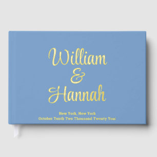 Chic Modern Wedding Dusty Blue with Gold Hardcover Guest Book