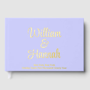 Chic Modern Wedding Periwinkle with Gold Hardcover Guest Book