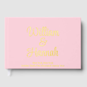 Chic Modern Wedding Pink with Gold Foil Hardcover Guest Book