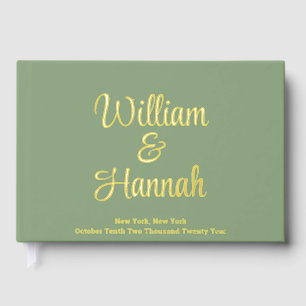 Chic Modern Wedding Sage Green Gold Foil Hardcover Guest Book