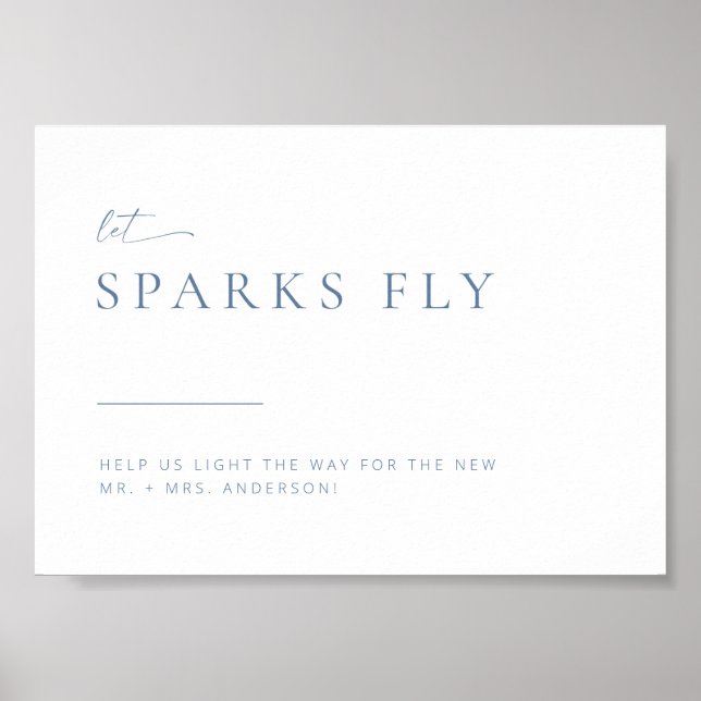 Chic + Modern Wedding Sparkler Exit Sign | Blue (Front)